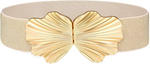 XZQTIVE Women’s Wide Elastic Belt for Dresses – Stretchy Fashion Waist Belt for Ladies with Boho Shell Gold Buckle in Kuwait