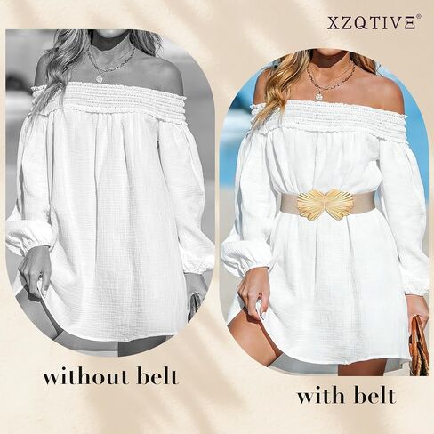 XZQTIVE Women’s Wide Elastic Belt for Dresses – Stretchy Fashion Waist Belt for Ladies with Boho Shell Gold Buckle in Kuwait