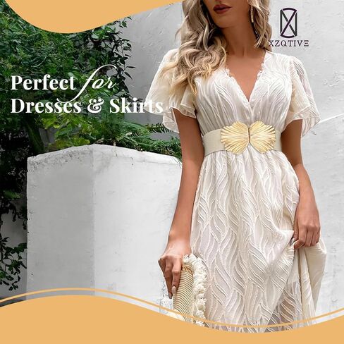 XZQTIVE Women’s Wide Elastic Belt for Dresses – Stretchy Fashion Waist Belt for Ladies with Boho Shell Gold Buckle in Kuwait