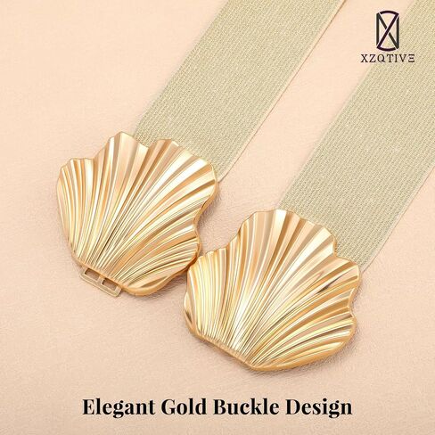 XZQTIVE Women’s Wide Elastic Belt for Dresses – Stretchy Fashion Waist Belt for Ladies with Boho Shell Gold Buckle in Kuwait