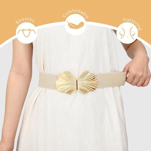 XZQTIVE Women’s Wide Elastic Belt for Dresses – Stretchy Fashion Waist Belt for Ladies with Boho Shell Gold Buckle in Kuwait