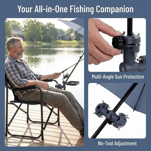 Levemolo Fishing Chair Umbrella Stand Adjustable Knob Fishing Rod Holder Bracket with Bait Tray 6.10X4.72X1.49In Outdoor Umbrella Stand Holder for Beach Chair in Kuwait