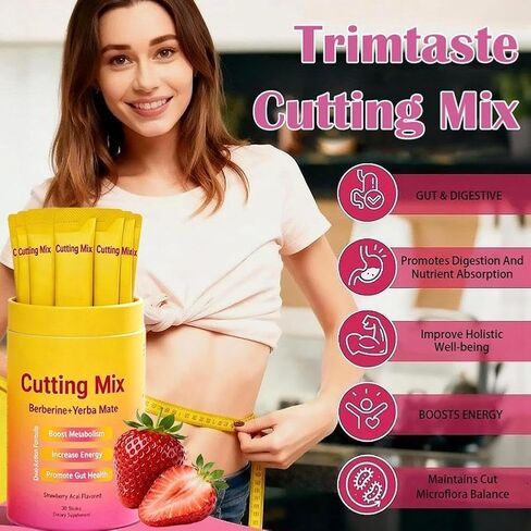 Cutting Drink Mix – Berberine, Chromium, Satiety & Metabolism Suppor | Gut Health & Energy | Sugar-Free, Vegan, Non-GMO | Strawberry Açaí Flavor – 30 Sticks in Saudi Arabia