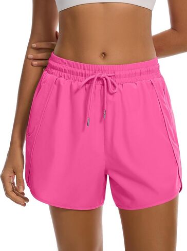 Mancreda Women's Athletic Running Shorts with Liner, 2 Zipper Pockets & Sun Protection Quick Dry Workout Shorts for Gym Yoga in Saudi Arabia
