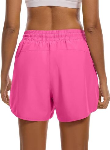 Mancreda Women's Athletic Running Shorts with Liner, 2 Zipper Pockets & Sun Protection Quick Dry Workout Shorts for Gym Yoga in Saudi Arabia