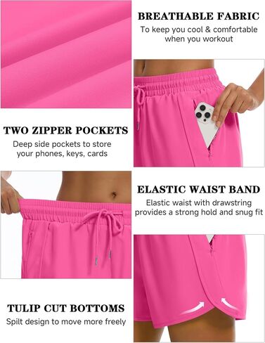 Mancreda Women's Athletic Running Shorts with Liner, 2 Zipper Pockets & Sun Protection Quick Dry Workout Shorts for Gym Yoga in Saudi Arabia