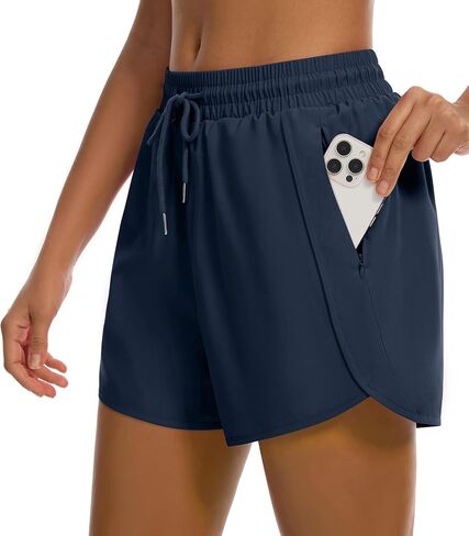 Mancreda Women's Athletic Running Shorts with Liner, 2 Zipper Pockets & Sun Protection Quick Dry Workout Shorts for Gym Yoga in Saudi Arabia