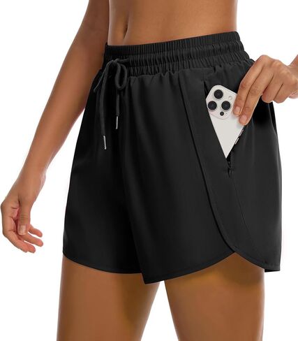 Mancreda Women's Athletic Running Shorts with Liner, 2 Zipper Pockets & Sun Protection Quick Dry Workout Shorts for Gym Yoga in Saudi Arabia
