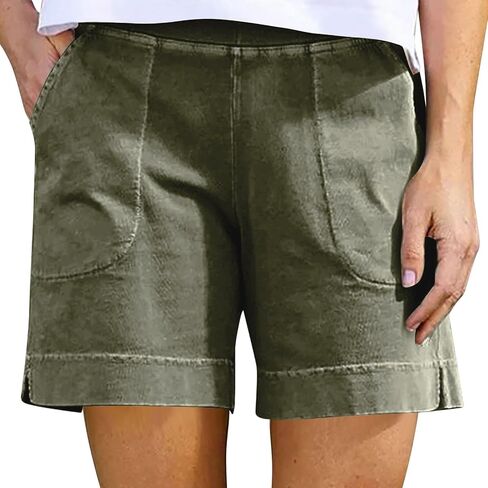 Linen Shorts for Women Casual 7 Inch Inseam Shorts Summer Pull On High Waisted Short Resort Beach Outfits with Pocket in Kuwait