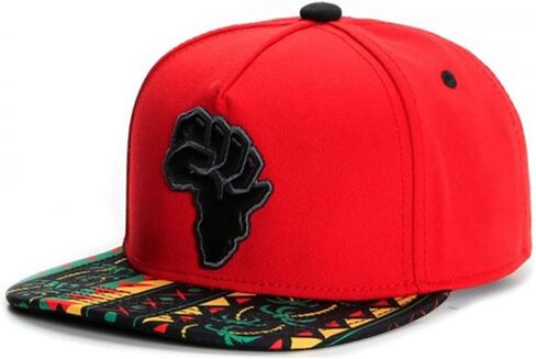 Africa Power Fist Snapback Cap, Red, Hip-Hop Streetwear Flat Brim Hat with Tribal Print Brim, Adjustable, Unisex Adult in Kuwait