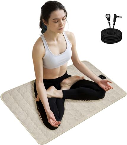 Grounding Mat for Feet 24"x35", Grounding Pad Anti-Slip Mat, Grounding Blanket Soft Cotton & Silver Fiber, Grounding Sheet for Enhanced Sleep, Stress Relief (Cream) in Saudi Arabia
