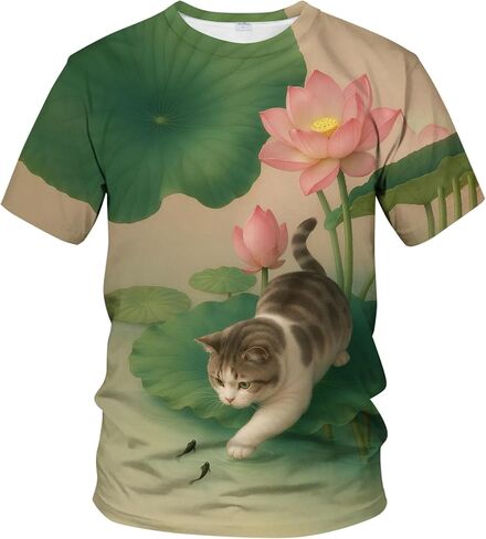 Blissboy Funny Cat Graphic T-Shirt Novelty Short Sleeve Crewneck Shirt in Saudi Arabia