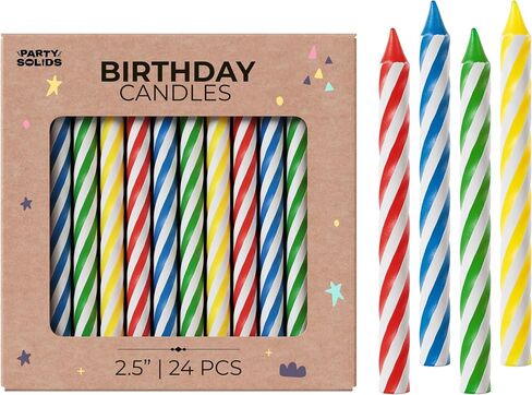 Party Solids Primary Colors Happy Birthday Candles for Cake Candles Birthday Cake Decorations 24 Pc - 3.25" Colorful Happy Birthday Candle Birthday Toothpicks for Birthday Cake Décor & Party Candles in Saudi Arabia
