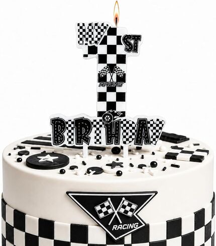 Fast Three Candle, Checkered Flag 3rd Birthday Candle, Race Car Theme Number 3 Cake Topper, Black White Racing Party Supplies (Number 3) in Saudi Arabia