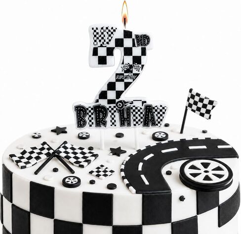 Fast Three Candle, Checkered Flag 3rd Birthday Candle, Race Car Theme Number 3 Cake Topper, Black White Racing Party Supplies (Number 3) in Kuwait
