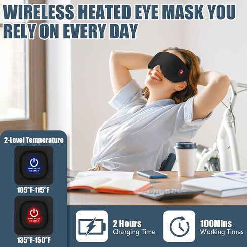Heated Eye Mask, Mutilplx Cordless Heated Eye Masks for Dry Eyes, Washable Warm Eye Compress Eye Heating Pad for Eye Relief Stye Treatment Improved Sleep Travel (Black) in Saudi Arabia