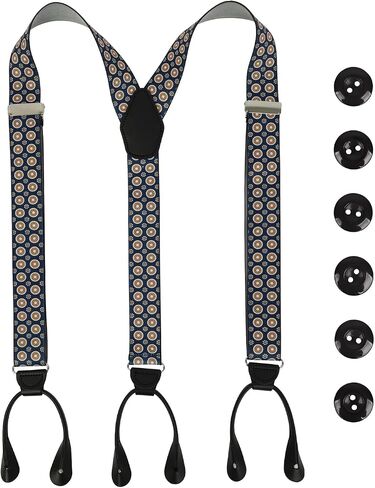 Men Button Suspenders Adjustable,1.4 Inch Wide Heavy Duty Y-Back Elastic Mens Suspenders with Leather Buttons in Kuwait