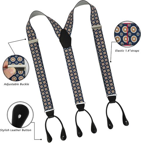 Men Button Suspenders Adjustable,1.4 Inch Wide Heavy Duty Y-Back Elastic Mens Suspenders with Leather Buttons in Kuwait