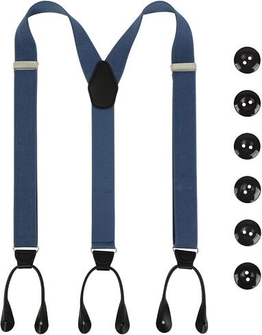 Men Button Suspenders Adjustable,1.4 Inch Wide Heavy Duty Y-Back Elastic Mens Suspenders with Leather Buttons in Kuwait