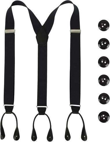 Men Button Suspenders Adjustable,1.4 Inch Wide Heavy Duty Y-Back Elastic Mens Suspenders with Leather Buttons in Kuwait