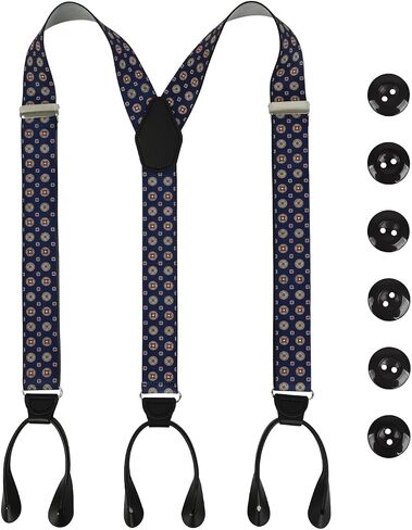 Men Button Suspenders Adjustable,1.4 Inch Wide Heavy Duty Y-Back Elastic Mens Suspenders with Leather Buttons in Kuwait