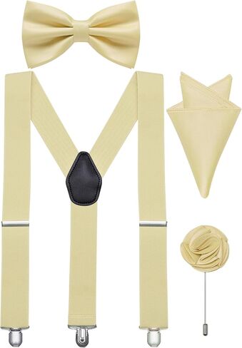 Suspender and Bow Tie Pocket Square Lapel Pin Mens Y-Back Heavy Duty Suspenders for Dress Pants Jeans Tuxedo in Saudi Arabia