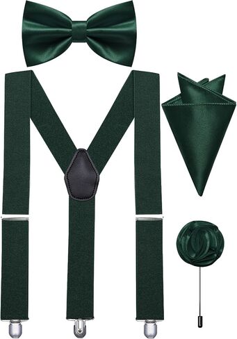 Suspender and Bow Tie Pocket Square Lapel Pin Mens Y-Back Heavy Duty Suspenders for Dress Pants Jeans Tuxedo in Saudi Arabia