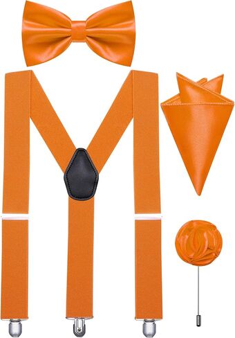 Suspender and Bow Tie Pocket Square Lapel Pin Mens Y-Back Heavy Duty Suspenders for Dress Pants Jeans Tuxedo in Saudi Arabia