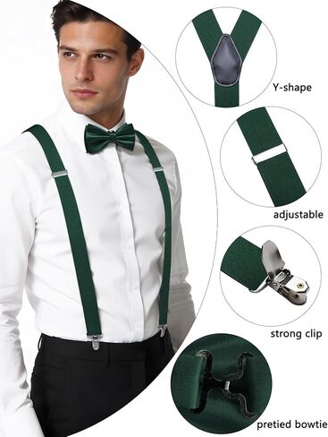 Suspender and Bow Tie Pocket Square Lapel Pin Mens Y-Back Heavy Duty Suspenders for Dress Pants Jeans Tuxedo in Saudi Arabia
