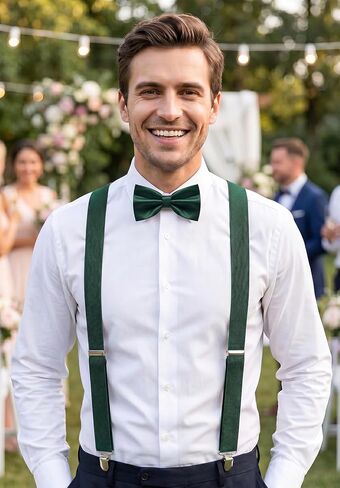 Suspender and Bow Tie Pocket Square Lapel Pin Mens Y-Back Heavy Duty Suspenders for Dress Pants Jeans Tuxedo in Saudi Arabia