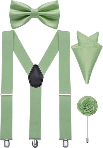 Suspender and Bow Tie Pocket Square Lapel Pin Mens Y-Back Heavy Duty Suspenders for Dress Pants Jeans Tuxedo in Saudi Arabia
