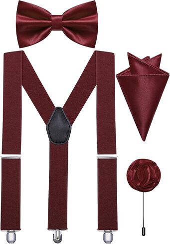 Suspender and Bow Tie Pocket Square Lapel Pin Mens Y-Back Heavy Duty Suspenders for Dress Pants Jeans Tuxedo in Saudi Arabia