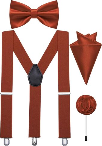 Suspender and Bow Tie Pocket Square Lapel Pin Mens Y-Back Heavy Duty Suspenders for Dress Pants Jeans Tuxedo in Saudi Arabia
