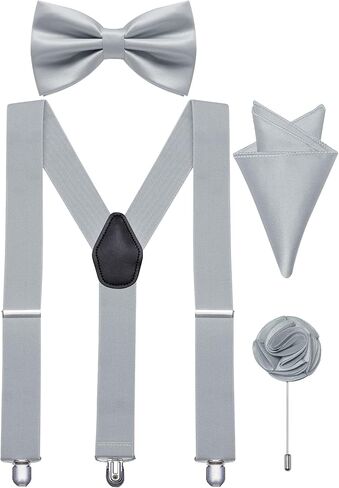 Suspender and Bow Tie Pocket Square Lapel Pin Mens Y-Back Heavy Duty Suspenders for Dress Pants Jeans Tuxedo in Saudi Arabia