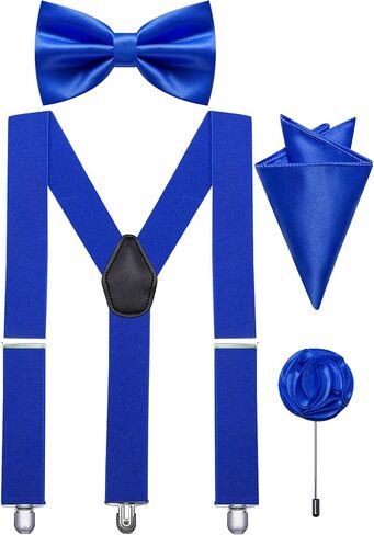 Suspender and Bow Tie Pocket Square Lapel Pin Mens Y-Back Heavy Duty Suspenders for Dress Pants Jeans Tuxedo in Saudi Arabia
