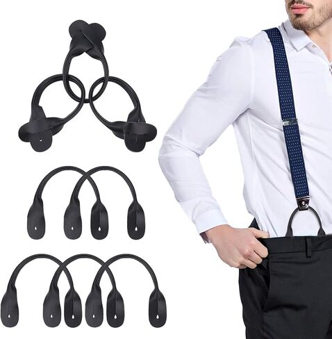 NICENEEDED 8 PCS Suspender Genuine Leather Strips, 9.4 Inch Black Adjustable Leather Braces for Wedding Party Business, Rounded Elastic Replacement for Button End Suspender in Kuwait