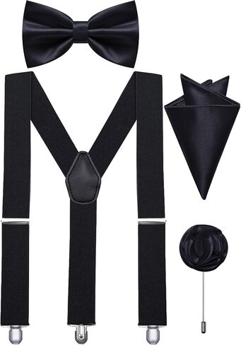 Suspender and Bow Tie Pocket Square Lapel Pin Mens Y-Back Heavy Duty Suspenders for Dress Pants Jeans Tuxedo in Saudi Arabia