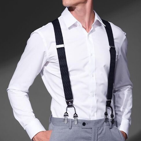 NICENEEDED 8 PCS Suspender Genuine Leather Strips, 9.4 Inch Black Adjustable Leather Braces for Wedding Party Business, Rounded Elastic Replacement for Button End Suspender in Kuwait