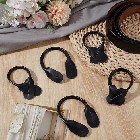 NICENEEDED 8 PCS Suspender Genuine Leather Strips, 9.4 Inch Black Adjustable Leather Braces for Wedding Party Business, Rounded Elastic Replacement for Button End Suspender in Kuwait