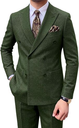 Men's Retro Suit 2 Piece Tweed Herringbone Suits Double Breasted Suits for Men Slim Fit Suits Groom Tuxedos Set Prom Wedding in Saudi Arabia