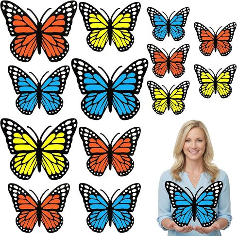 Affrolling 20 Pcs Large Monarch Butterfly Decorations 11.8 Inch 3D Orange Yellow Blue Artificial Monarch Butterfly Wall Decor for Summer Vocation Bible School Classroom(Orange) in Kuwait
