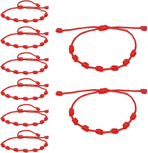 8 قطع من أساور الحبل الأحمر Pulsera Roja القابلة للتعديل 7 عقدة، تمائم سلسلة من النايلون المضفر من أجل الحظ الجيد (1.38-3.94 بوصة) in Kuwait