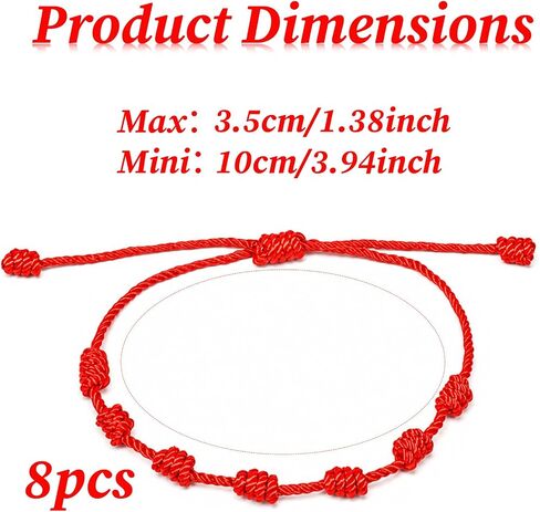 8 قطع من أساور الحبل الأحمر Pulsera Roja القابلة للتعديل 7 عقدة، تمائم سلسلة من النايلون المضفر من أجل الحظ الجيد (1.38-3.94 بوصة) in Kuwait