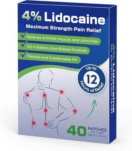 Uposiut Lidocaine 4% Patches, Extra Strength Lidocaine Patches, for Neck, Shoulder, Back, Knee, and Ankle Muscles, 12-Hour Effectiveness- (40 Patches) c413 in Saudi Arabia