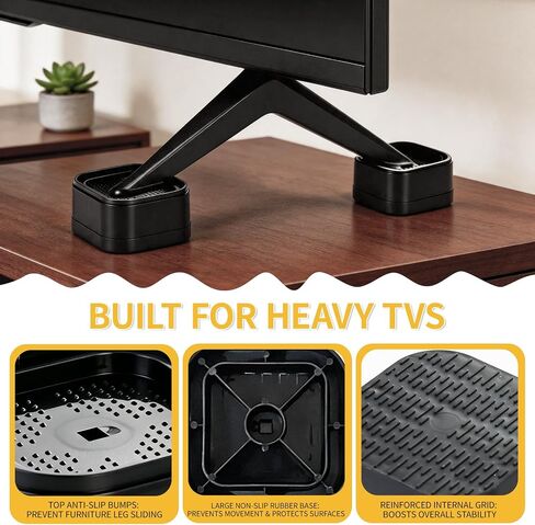 Tv Riser Blocks, Adjustable TV Stand Riser Blocks, No Assembly Non Slip | Table Leg Risers, Stackable Heavy-Duty Adjustable Height, Block Lift fit TV Table Desk Treadmill Sofa, Easy to Install 4 Pack in Kuwait