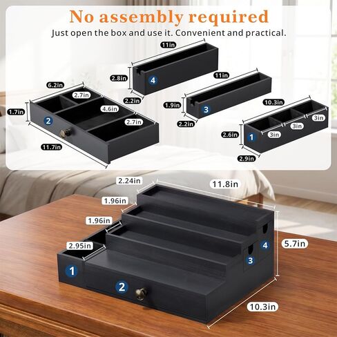 Cologne Organizer for Men, 4-Tier Wooden Perfume Stand with 3 Velvet Lining Drawers, Large Capacity Fragrance Storage Shelf for Dresser, Ideal Gift for Birthday Father's Day, Black in Saudi Arabia