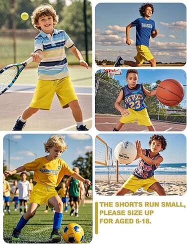 Boys Athletic Shorts Basketball Soccer Shorts Mesh Quick Dry Running Gym Sports Clothes for Teen Youth Yellow 14-16 Years in Kuwait