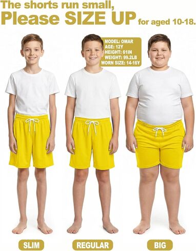 Boys Athletic Shorts Basketball Soccer Shorts Mesh Quick Dry Running Gym Sports Clothes for Teen Youth Yellow 14-16 Years in Kuwait