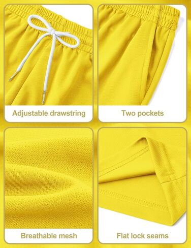 Boys Athletic Shorts Basketball Soccer Shorts Mesh Quick Dry Running Gym Sports Clothes for Teen Youth Yellow 14-16 Years in Kuwait