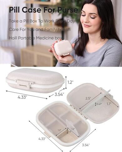 Personal Pill Organizers 8 Compartment Travel Portable Pill Box Khaki Daily Vitamin Medicine Container for Pocket Purse (Khaki) in Kuwait